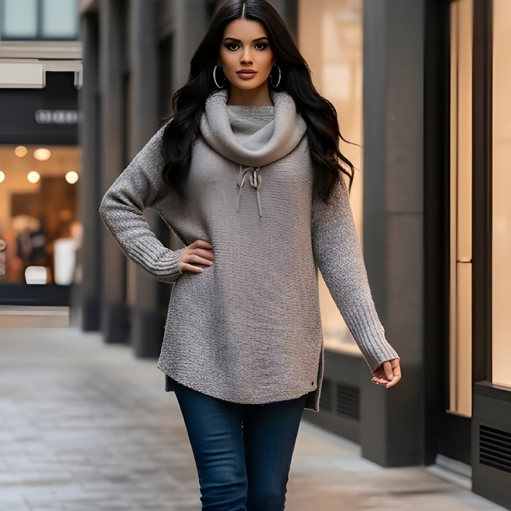 Eddie Bauer Heather Gray Marbled Cowl Neck Sweater Size XL